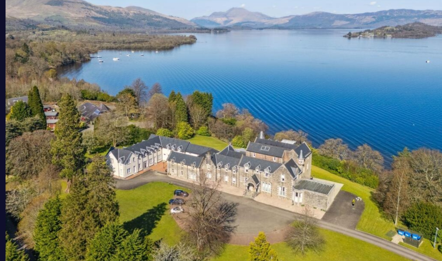 The historic stone exterior of Lomond Castle